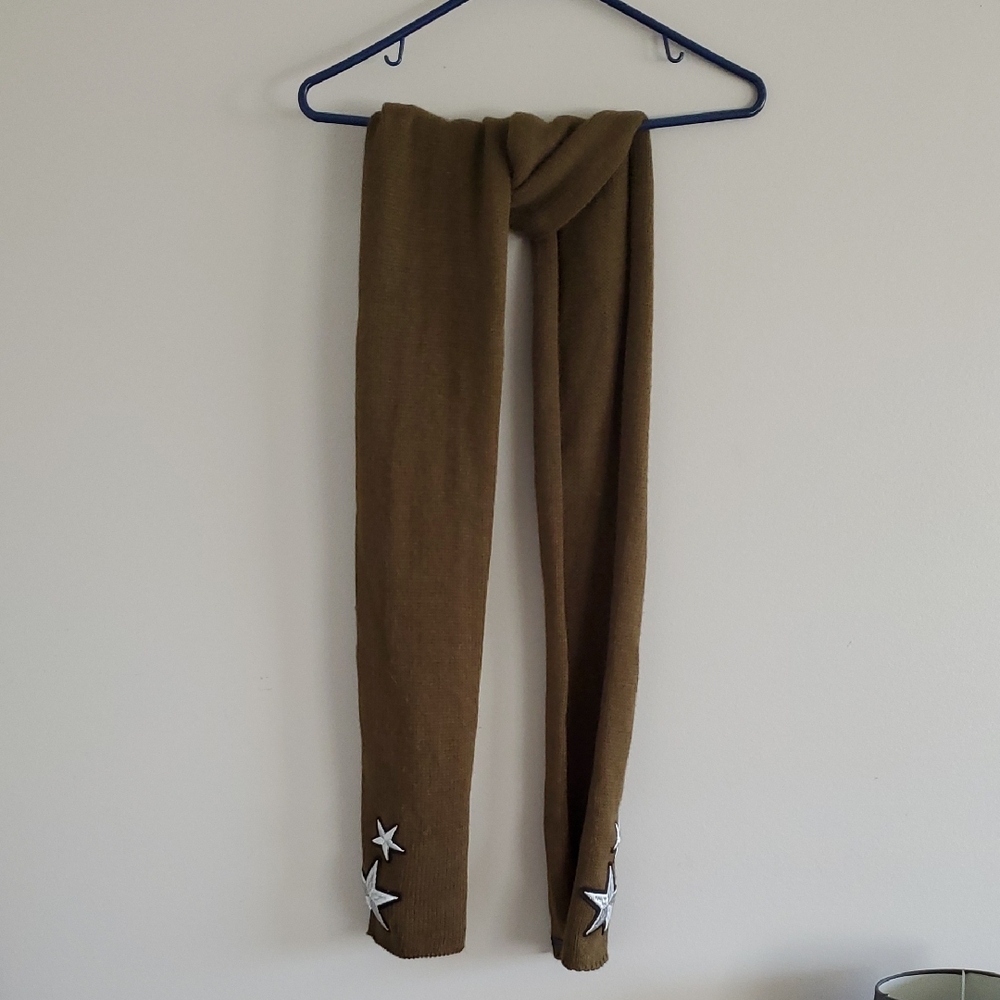 Rebecca Minkoff Dark Olive Knit Acrylic Scarf with Star Details